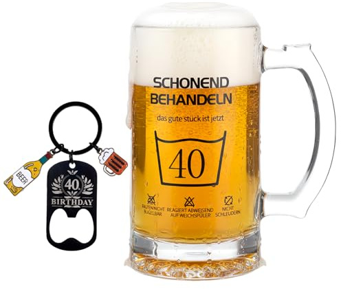 40 Geburtstag Mann Bierkrug Geschenk für Männer, 0,5L Personalisierte Geschenke Männer, Bier Geschenke als Geburtstagsgeschenk, Biergläser aus Glas, Geschenk für Vater, Schwager und Brüder