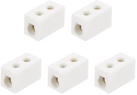 sourcing map 5 morsettiere in ceramica a 1 via, 16 A 500 V, connettori elettrici in ceramica ad alta temperatura con conduttori in ottone, 28 x 14 x 18 mm, per cavi elettrici