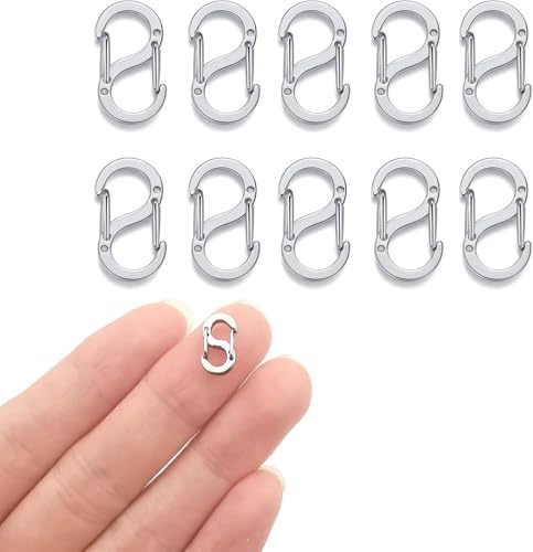 COMVASTARS 10 Stück karabinerhaken klein,Mini karabiner,Verschlüsse für armbänder,S-Form Karabiner klein,Doppelte Öffnung Kettenverschluss,Für Verbinder wie Armbänder,Schlüssel, Taschen usw. (Silber)
