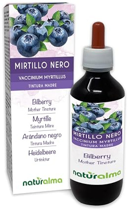 Mirtillo nero (Vaccinium myrtillus) frutti Tintura Madre analcoolica Naturalma - Estratto liquido gocce 200 ml - Integratore alimentare - Vegano