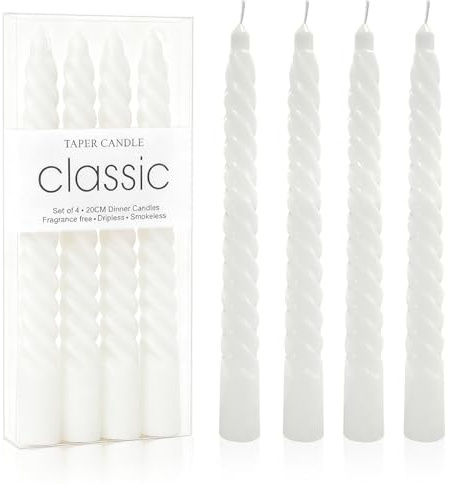 4 Stück Stabkerzen gedreht,Premium Spiralkerzen,Dinner kerzen Gedreht | MAJOYLIFE Lange Brenndauer von 5 Stunden, ideal zum Dekorieren von Esstischen und für Partys (Weiß)