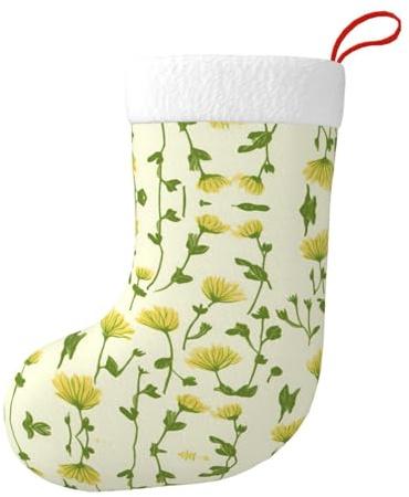 Winhga Yellow Chrysanthemum Prints Double-Sided Printed Christmas Socks for Large-Capacity Holiday Party Indoor Decorations