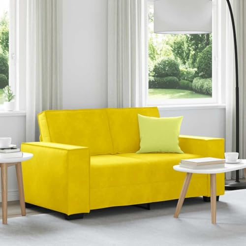 HETFTJN Zweisitzer Sofa Gelb 160 cm aus Samt mit Holz-Metall-Gestell Breite Armlehnen Komfortable Polsterung Modernes Design für Wohnzimmer Jugendzimmer Büro