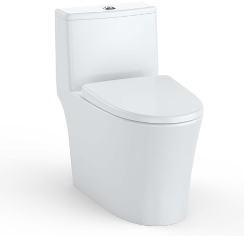 Elongated One-Piece Toilet with Dual Flush Top Buttons, ADA Compliant Comfort Height, 3/4.8 LPF Water Efficient, Soft-Close Seat & Easy-Clean Ceramic (Top Flush, 16 Elongated+V Shaped Cover)