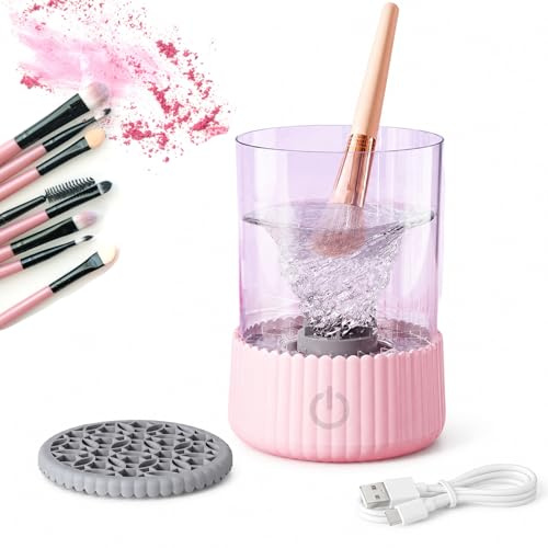 Electric Makeup Brush Cleaner, Automatic USB Cosmetic Brushes Cleaner Machine Portable Deep Cleaning with Silicone Cleaning Pad for All Size Beauty Makeup Brush Sponges
