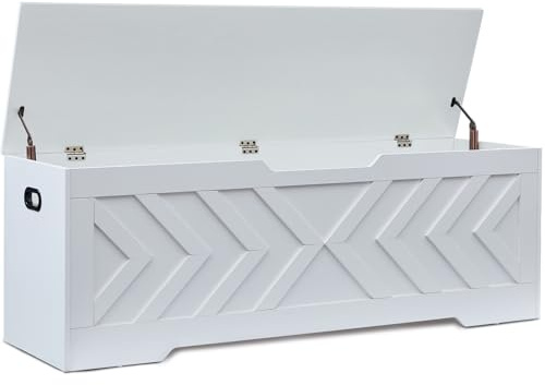 XDliv 55.1” Storage Bench, Extra Large Entryway Bench with Storage,Storage Chest with 2 Safety Hinges,Blanket Storage,Shoe Storage Chest for Bedroom,Living Room,Easy Assembly. (White)