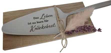Generisch Tortenheber mit lustigem Spruch, mit Gravur, Dekorative Kuchenschaufel mit Trockenblumen, Geschenk