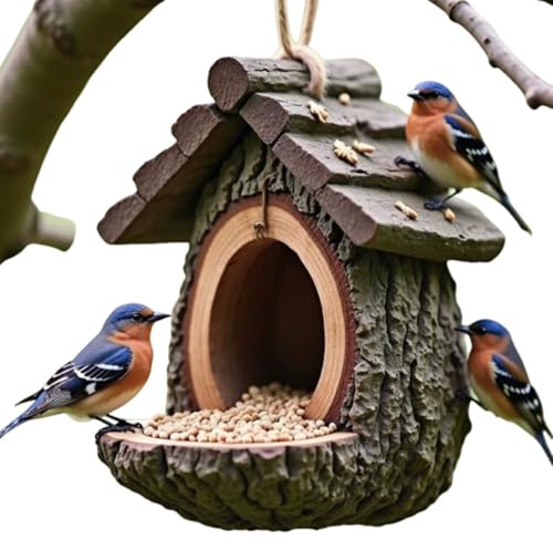 Mangime per uccelli a forma di casetta sull'albero vintage, mangiatoie da esterno con vassoio per semi, appesa in resina con stazione di alimentazione selvaggia per giardino, patio e