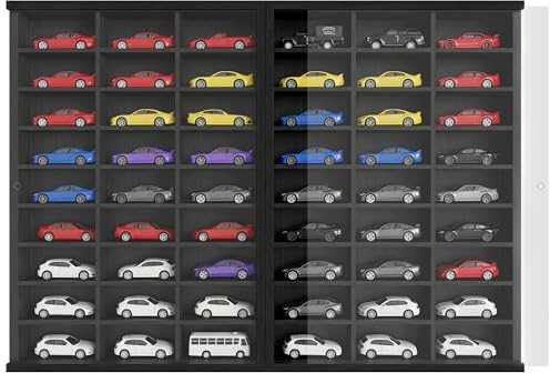 Model Car Display Case 24 x 17 in, Holds 54 Fits 1/64 Scale Toy car Storage Organizer,Wall-Mounted Toy Shelf Display Storage, Collapsible Wooden Box with 2 Acrylic Cover Plates (Only Box)