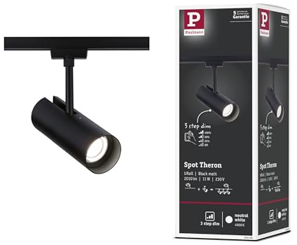 Paulmann 95699 URail Schienenspot Theron Einzelspot 1100lm 11W 4000K dimmbar 230V Schwarz matt