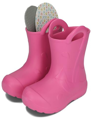 BeKiddy Barngummistövlar av EVA med handtag ultralätta, vattentäta och halkfria, 22/23–34/35., rosa, 26/27 EU