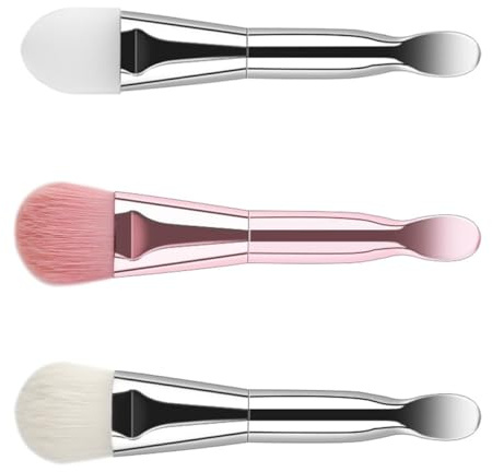 GETAJGHSD Juego de 3 Aplicadores para Mascarilla Facial Cucharas de Silicona y Fibra, Fácil de Limpiar, Adecuado para DIY y Mezcla de Cremas Faciales