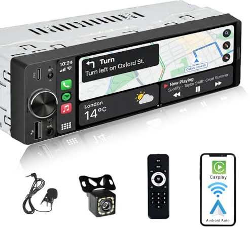 Alondy Single Din Car Stereo with Touchscreen (6.3) Compatible with [Wireless] Apple CarPlay/Android Auto Bluetooth AM/FM/RDS Radio USB (Type-C 3A Fast Charge) backup Camera