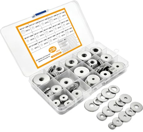 230 Pcs Arandelas Planas, Arandelas de Sellado O Ring | Arandelas de Acero Inoxidable, Espaciadores Seguridad para Tornillos Pernos Varilla Roscada, M3 M4 M5 M6 M8 M10 M12