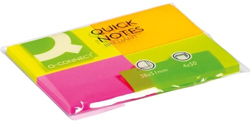 Q-Connect - Bloc De Notas Adhesivas Quita Y Pon 40X50 Mm Con 50 Hojas Fluorescentes Pack De 4 Unidades