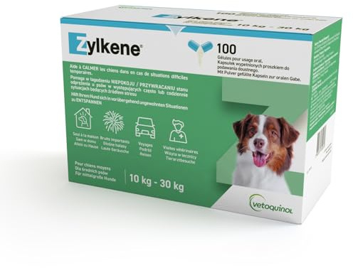 ZYLKENE® Kapseln (100 x) Zur Stressreduzierung | Ergänzungsfuttermittel für mehr Wohlbefinden in ungewohnten Situationen | Für mittelgroße Hunde von 10 kg - 30 kg | 225mg