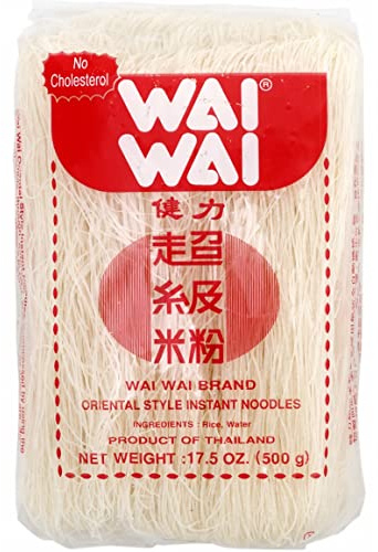 Wai Wai Fideos de Arroz Vermicelli 500g Tailandia | Paquete individual de fideos tipo vermicelli de arroz 100% natural de Tailandia, marca reconocida por calidad superior.