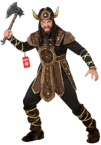 Morph Deguisement Viking Homme, Costume Nordique Halloween Homme | Combinaison à Armure, Casque à Cornes, Liens Bras & Jambes, Look Guerrier Nordique, Parfait pour Halloween