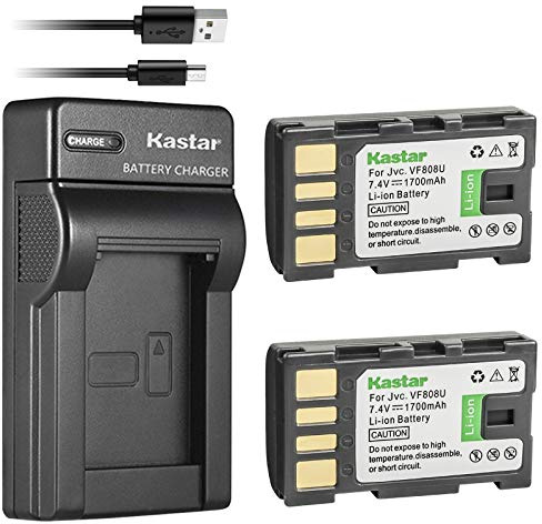 Kastar Battery (X2) & Slim USB Charger for JVC Everio GZ-MG130 148 150 155 175 255 275 575 GZ-HD7 GR-D745 746 750 760 770 771 775 790 796 MiniDV + More