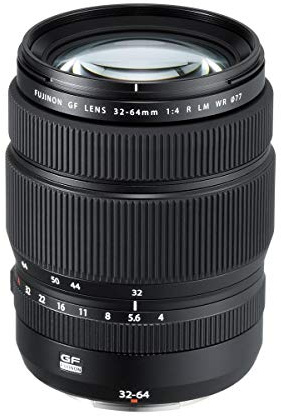 Fujifilm Fujinon GF32–64 mm f/4 R LM WR Objektiv, Standard-Zoom, 2:1 Zoom Ratio, 64 mm, Schwarz, C-Mount, Mehrgruppen-Konstruktion, Wetterbeständig | Weitwinkel-Landschaftsfotografie mit f/4-Blende, Linearmotor-Autofokus und wetterfester Konstruktion