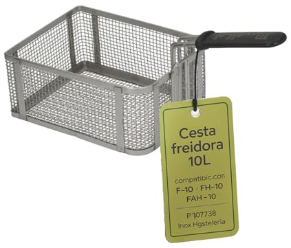 CubetasGastronorm ® Cesta Freidora Profesional 10L Acero Inoxidable Repuesto Hostelería Compatible con movilfrit Modelos F-10 FH10 FAH10 Medidas 245x190x120 Asa Fría Antideslizante Malla