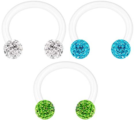 KJM FASHION 3 STK Flexibel Acryl Ohrringe Hufeisen 1,2mm 16 Gauge 8mm 3mm Ferido Kristall Kugel Septum Daith Nose Lip Ohrringe Rook Piercing Schmuck 2349