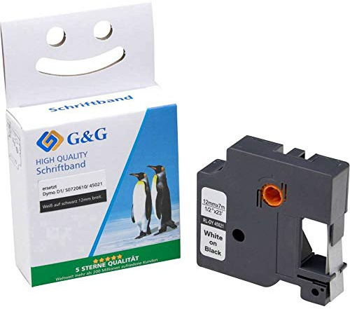 G&G Schriftband Kompatibel 45021 für Dymo D1 45021 S0720610 Etikettenband 12mm x 7m für Dymo LabelManager 160 210D 360D 280 420P 500TS PnP Dymo Labelpoint 250 150 100 200 Weiß auf Schwarz