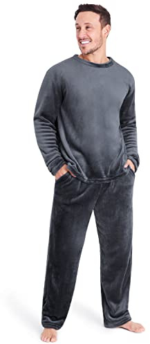 CityComfort Pyjamasset för män, supermjuk fleece, 2-delad pyjamas, myskläder, nattkläder, gåvor för män, Träkol