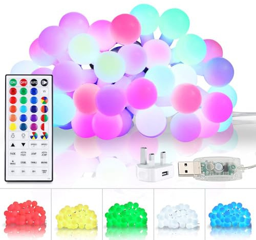 StarryEver Color Changing String Lights Plug-in, 5M 50LEDs Globe Christmas Fairy Lights with Remote Timer Dimmer, Indoor String Lights for Dorm Classroom Tapestry Party Garden Patio Wall Xmas Décor