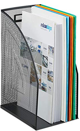 Relaxdays Stehsammler Metall, DIN A4, Stehordner breit, Mesh, Zeitschriftensammler Büro, HBT: 32 x 16 x 24,5 cm, schwarz