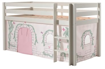 Vipack Spielbett Pino mit Textilset Vorhang Birdy Kiefer massiv weiß lackiert