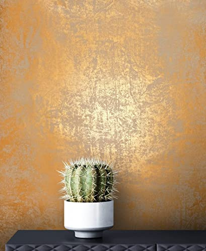 NEWROOM Tapete Gold Vliestapete Glänzend - Metallic Glamour Grau Beton Putz Industrial Modern Betonoptik Putzoptik Uni inkl. Tapezier-Ratgeber | Changierende Usedoptik gewischte Struktur Glamour Industrial Chic, Mustertapete Wandtapete Loft, Flur Schlafzimmer Diele