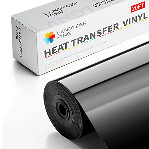 landteek Black Heat Transfer Vinyl Roll - 12ich x 20Feet Black Iron on Vinyl Roll, Black HTV Vinyl for T-Shirt Clothing and Other