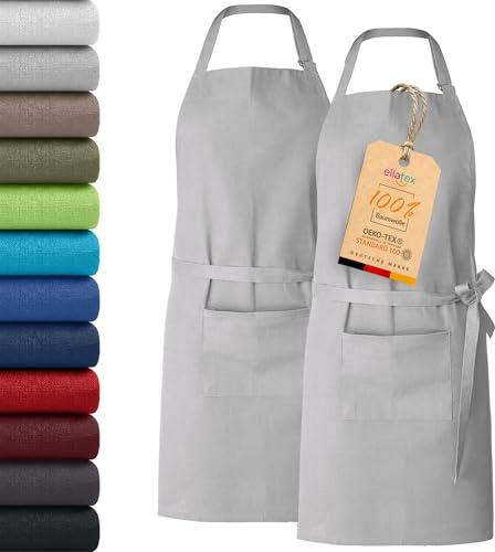 EllaTex Küchenschürze Unisex – Kochschürze 100% Baumwolle, verstellbar, mit Tasche, für Küche, Grill, Gastronomie & Service