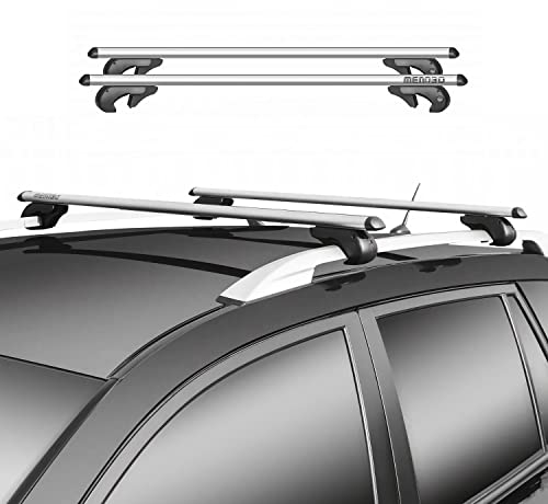 Menabo Dachträger Grundtäger kompatibel mit VW Golf 5G Variant 2013-2019 Aluminium 90kg Silber 2tlg Offene Reling für Fahrradträger, Dachboxen, Skiträger Abschließbar