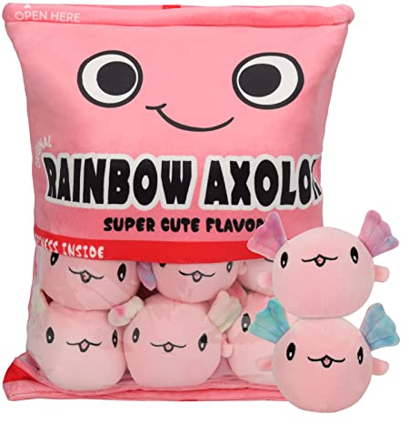 HXPLN Nettes Snack Plüsch Kissen, Pudding Axolotl , Abnehmbare Puppen Spielzeug Tasche mit , Geschenke für Kinder (6 Pink )