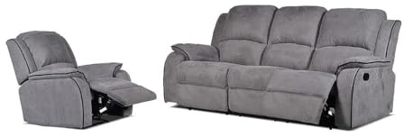 Vente-unique Couchgarnitur Relax 3+1 - Microfaser - Grau - Hernani