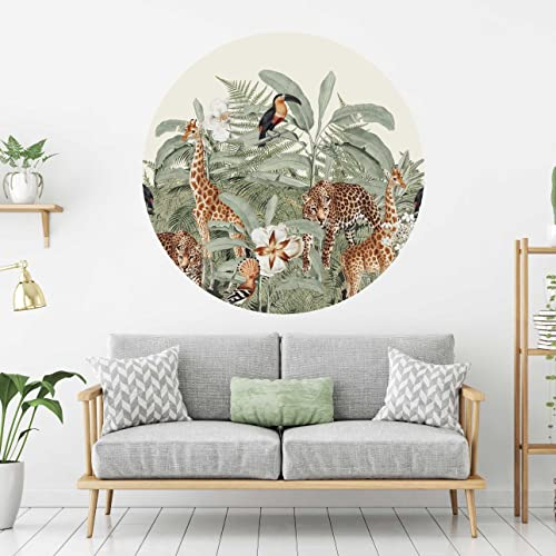 WANDKIND Dschungel Wandtattoo Kinderzimmer RUND V393 | Leopard Giraffe | AUFKLEBER Kindergarten | Babyzimmer Wandsticker Wanddeko Dekoration (40 cm)