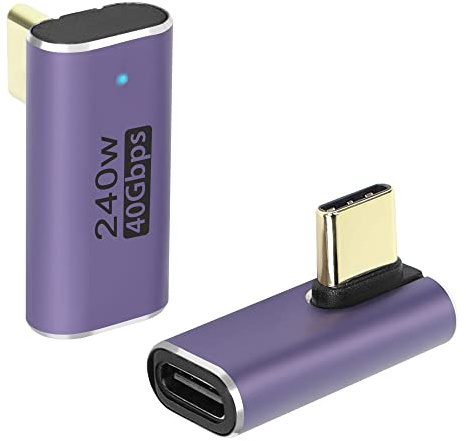 QIANRENON 40Gbps USB C 90 Degrés Angle Adaptateur 240W USB C 4.0 Mâle à Femelle Droit Angle Connecteur USB4.0 Type C, Indicateur LED, Transmission Audio et vidéo 8K, 2 pcs (Pliage Intermédiaire)