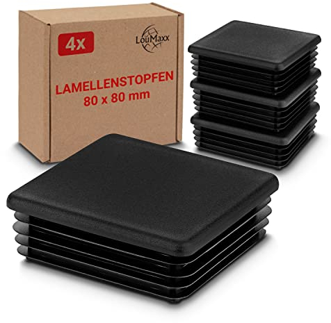 LouMaxx 4 tapón de láminas de 80 x 80 mm – Cubierta de Tubo Negro para Tubos Cuadrados de 80 x 80 mm – Tapones Cuadrados Resistentes – Tapas para Postes
