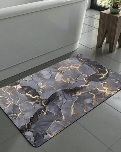 DEXI Alfombra de baño Absorbente, Antideslizante, de Secado rápido, de mármol, de napa para Fregadero, Ducha, Inodoro, tamaño pequeño, 16 x 24 Pulgadas, Gris Oscuro