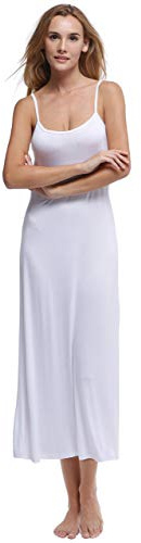 Dam Full underklänning Sexig Klänning Lång Full Cami Slip Klänning Ärmlösa Nattlinnen, Vitt, M