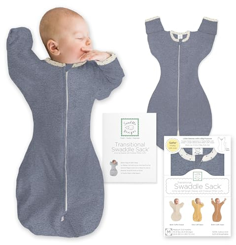 SwaddleDesigns Übergangs-Pucksack Baby, Pucktuch & Puckschlafsack für Neugeborene mit Arme-nach-Oben-Design, halblangen Ärmeln & Fäustling-Bündchen
