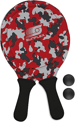 Sunflex® Jerseyprene Beachball Set Camo red mit Zwei Schlägern und Zwei Bällen|weich und leicht|extrem robust und wasserfest | Schlägerspiel für Strand und Wiese