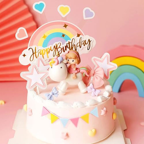 JeVenis Einhorn Torten Deko Für Mädchen Einhorn Kuchen Topper Einhorn Geburtstag Decor Kinder Mädchen, JEVENIS-D56SH546DF52