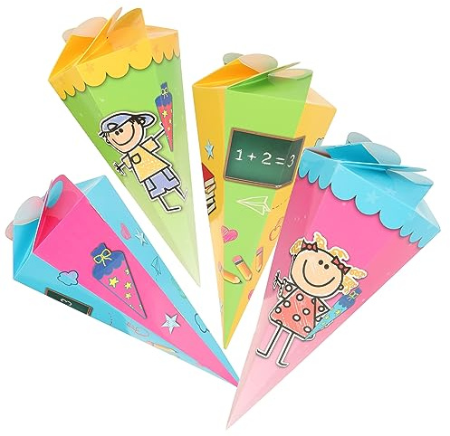 com-four® 4X Mini Schultüten 30 cm, Geschwisterschultüten aus Pappe | kleine Zuckertüten zur Einschulung - Schulanfang - Geschenkverpackung für Jungen und Mädchen