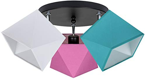 alfalux Deckenlampe Deckenleuchte WEROTU-PR3030SC Leuchte Lampe 3 Lampenschirme Wohnzimmerlampe Schlafzimmerlampe Küche Kinderzimmer Lampe LED (Weiß – Rosa – Türkis)