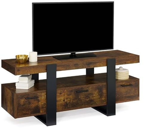 IDMarket - Meuble TV 116 cm Phoenix avec tiroirs Bois Effet Vieilli et Noir