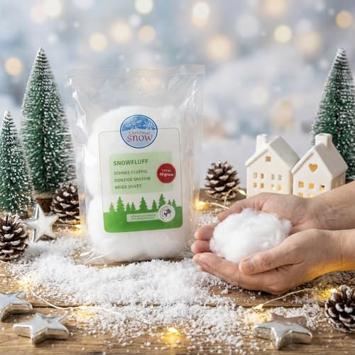 MIJOMA Kunstschnee Dekoschnee Schneewatte Schneedeko, Zauberhafte Winterlandschaften, Winterszenen, Weihnachtsdekoration, weiß, künstlicher Schnee, Schneeoptik (Schnee fluffig 40g)