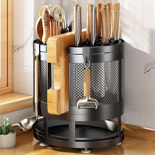 VIDECOR Portacoltelli, Ceppo Portacoltelli Universale Senza Coltelli, Design Unico Ondulato a Doppio Strato, Portacoltelli Rotondo per Cucina, Portacoltelli Salvaspazio,B
